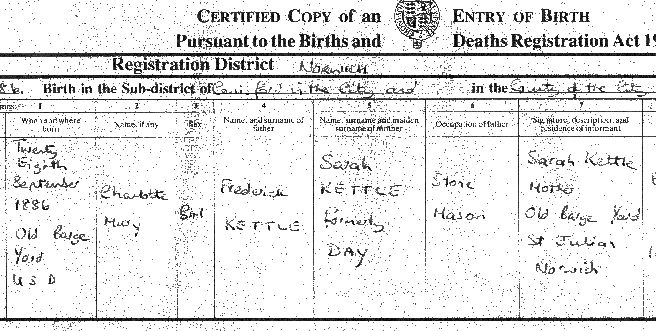 Charlotte's
birth certificate